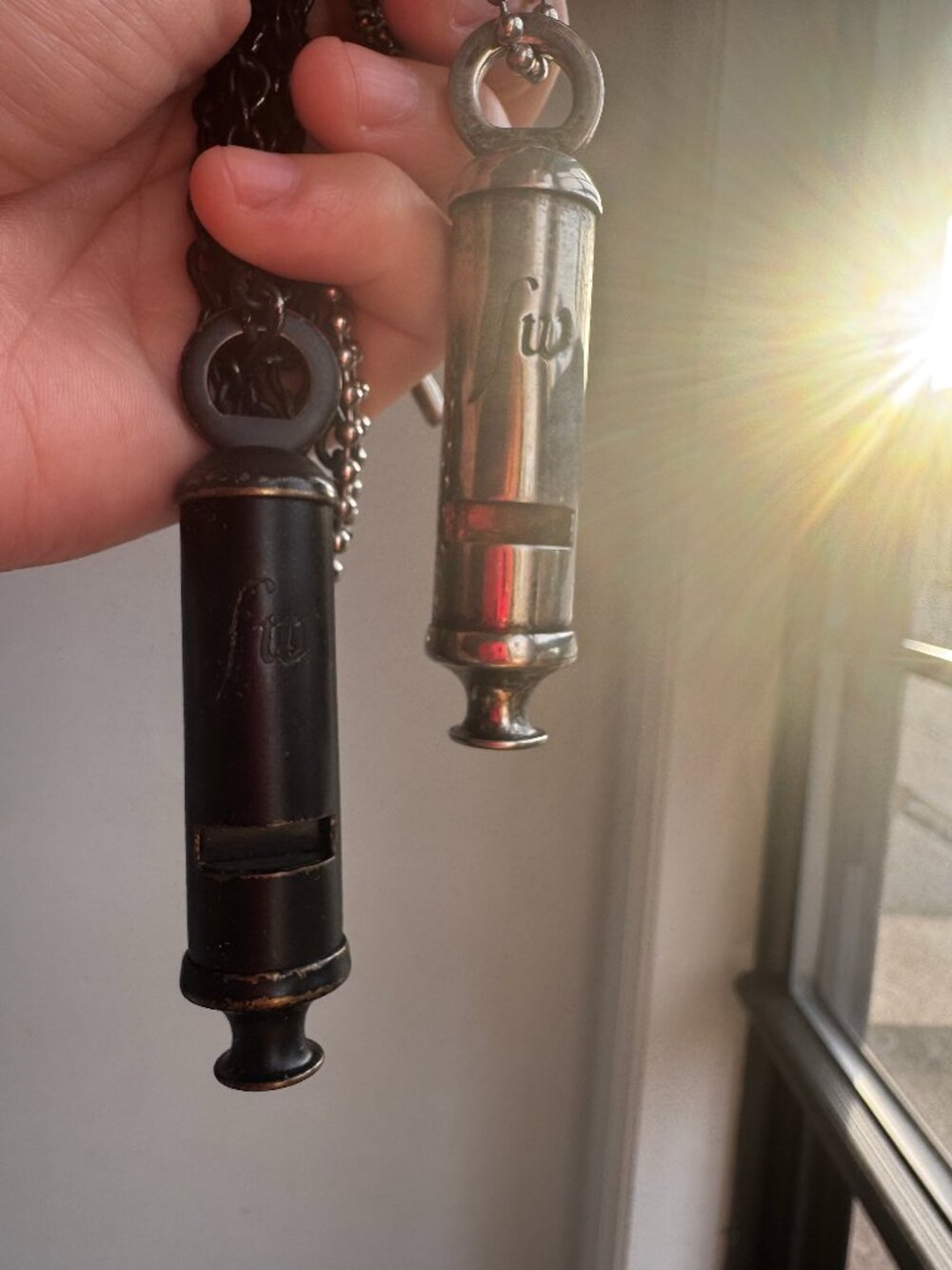 Set of Vintage Police FW Whistles Necklace Chain